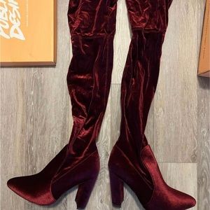 Brand New Red Velvet Thigh High Boots (Size US 7 but fits like 7.5)